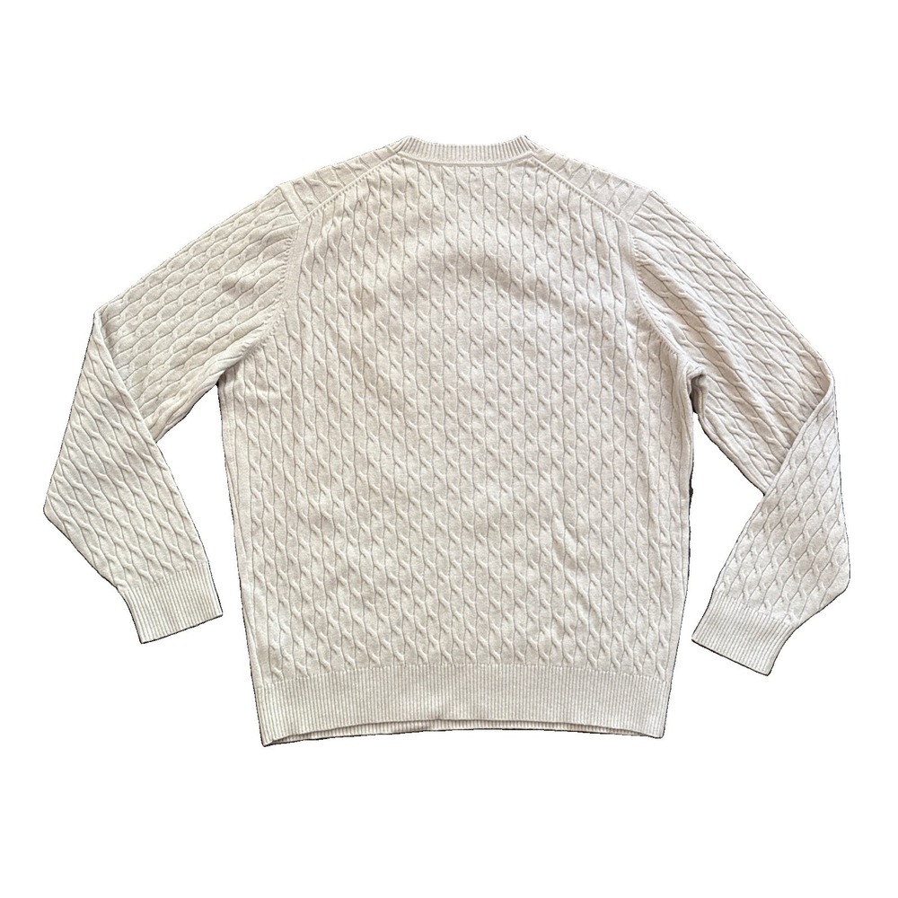 Massimo Dutti Cable Knit Sweater Men Large Wool Cotton Crewneck Oatmeal Tan